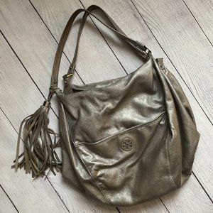 Tory Burch Silver Dean Hobo Bag with Tassel